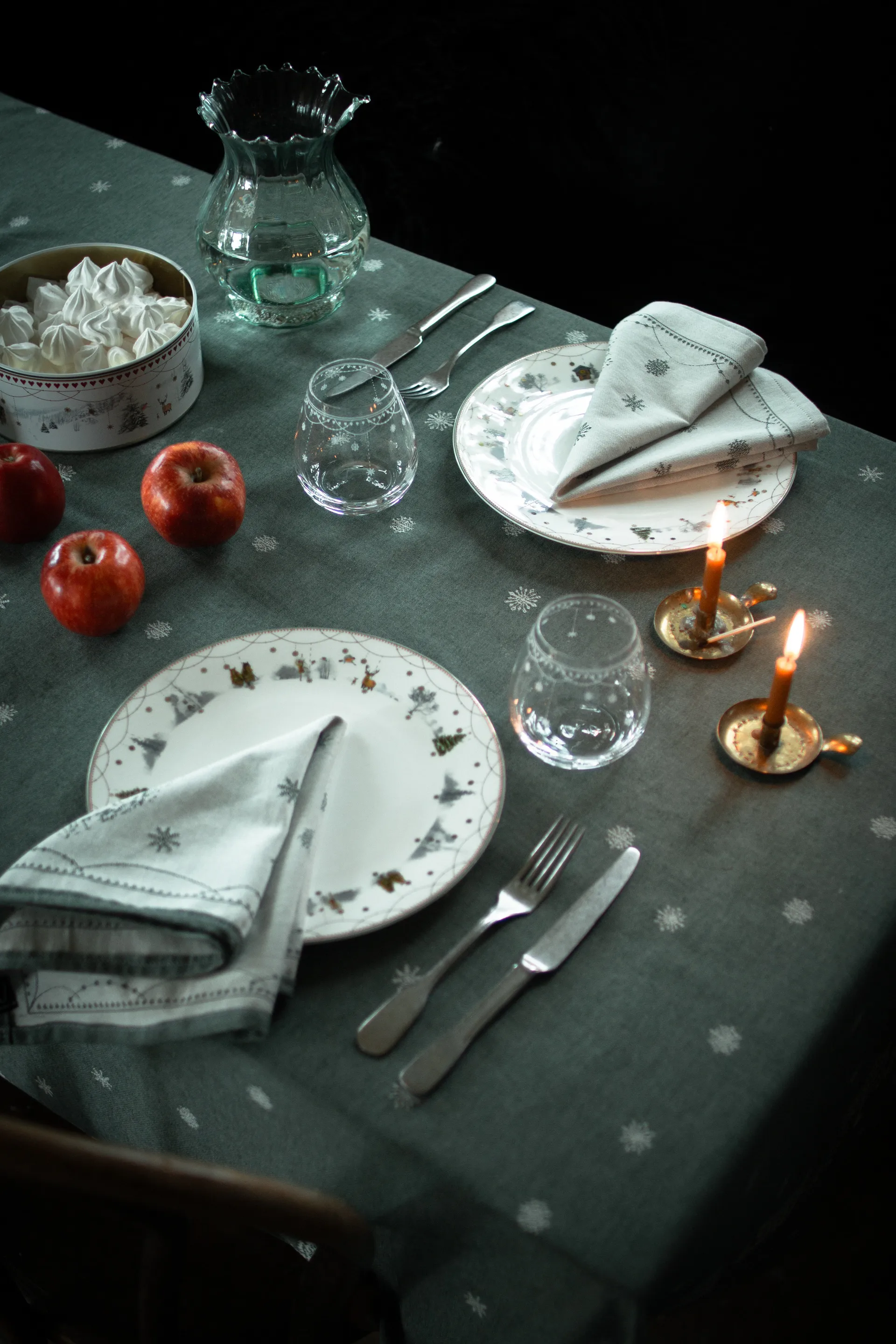 Serviette en tissu Julemorgen 45x45 cm, Lot de 2, Blanc-vert Wik & Walsøe