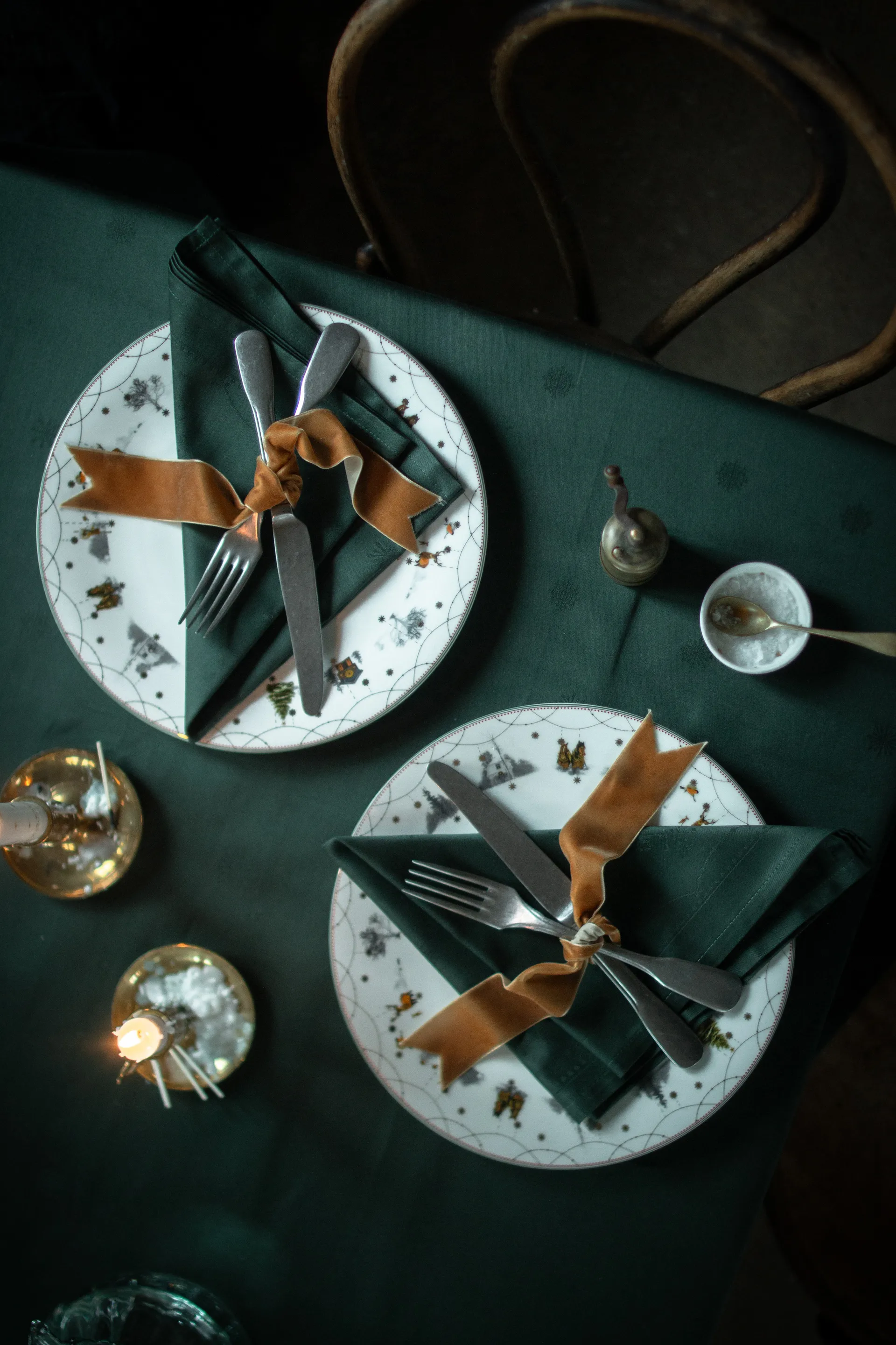 Serviette en tissu Julemorgen 45x45 cm, Lot de 2, Blanc-vert Wik & Walsøe