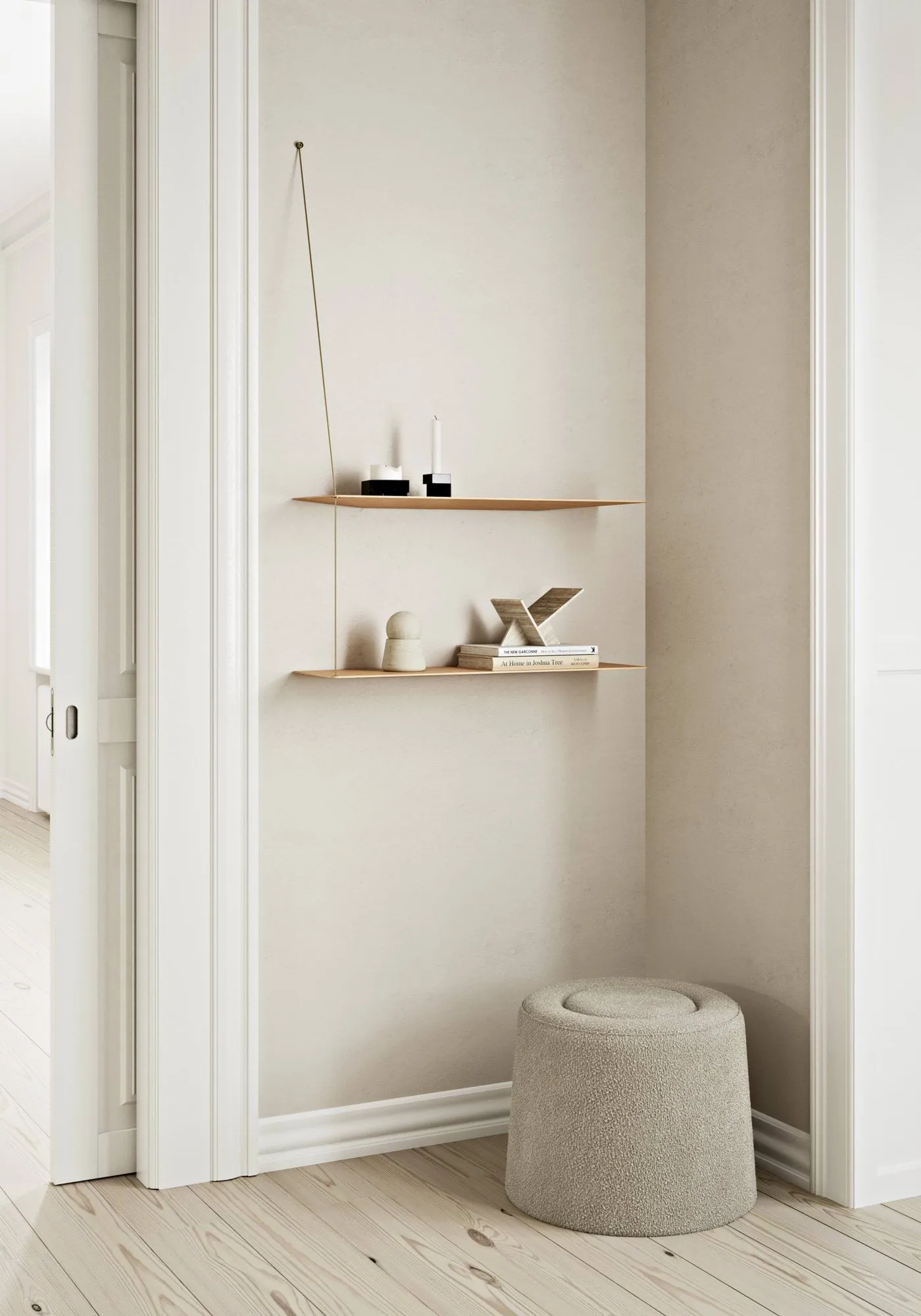 Etagère Stedge, Chêne blanchi-laiton, 60 cm, 2 étagères Woud