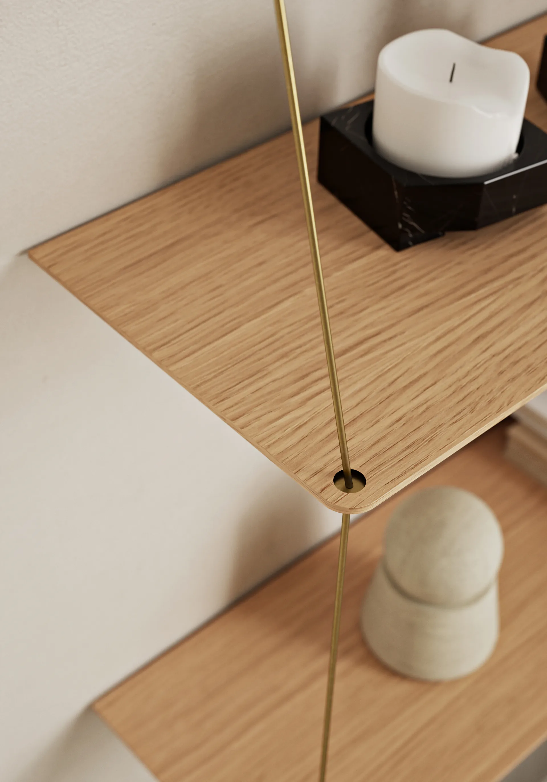 Etagère Stedge, Chêne blanchi-messing, 80 cm, 2 étagères Woud