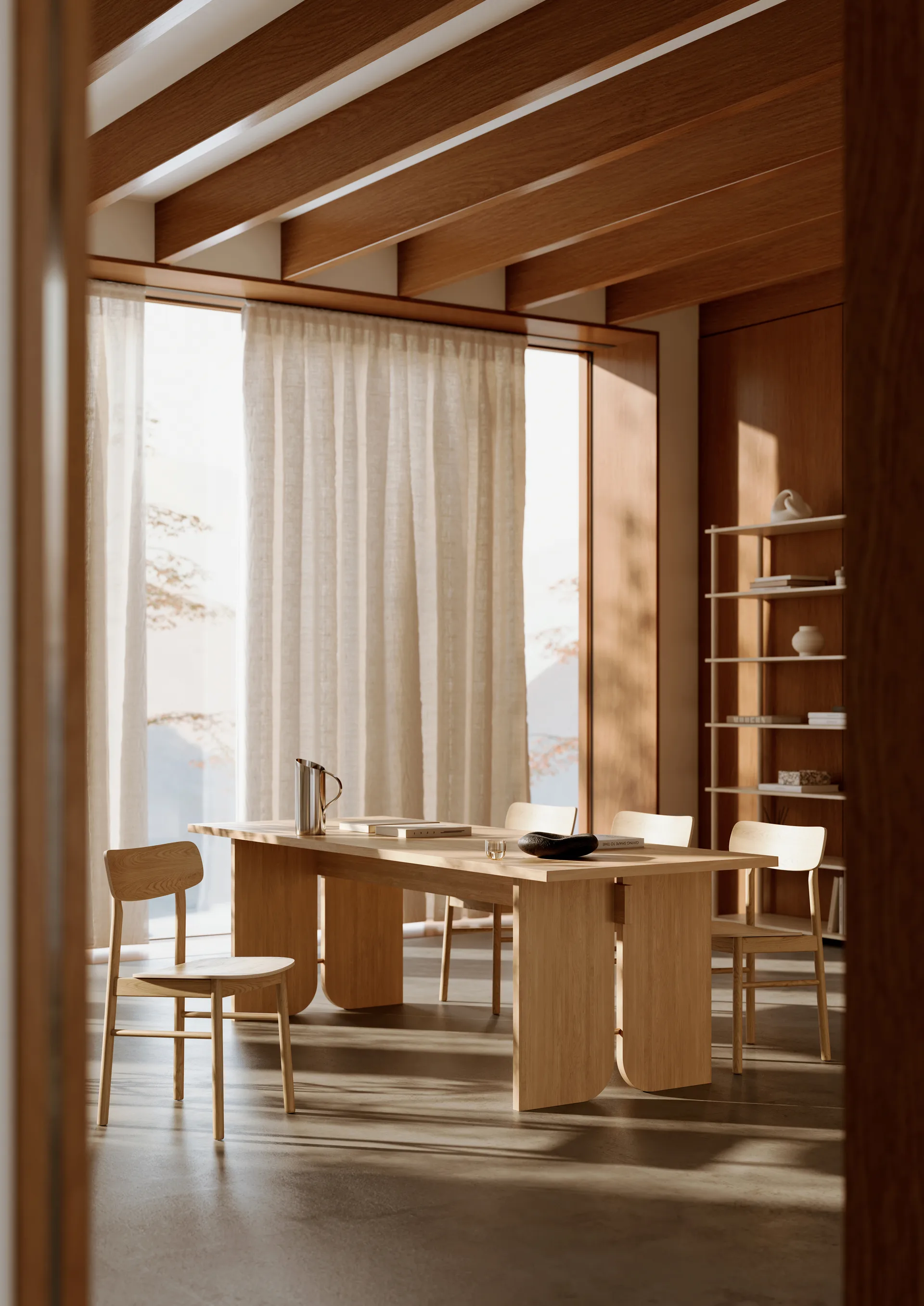 Table à manger Kimono 240x90 cm, Bois de chêne laqué blanc pigmenté Woud