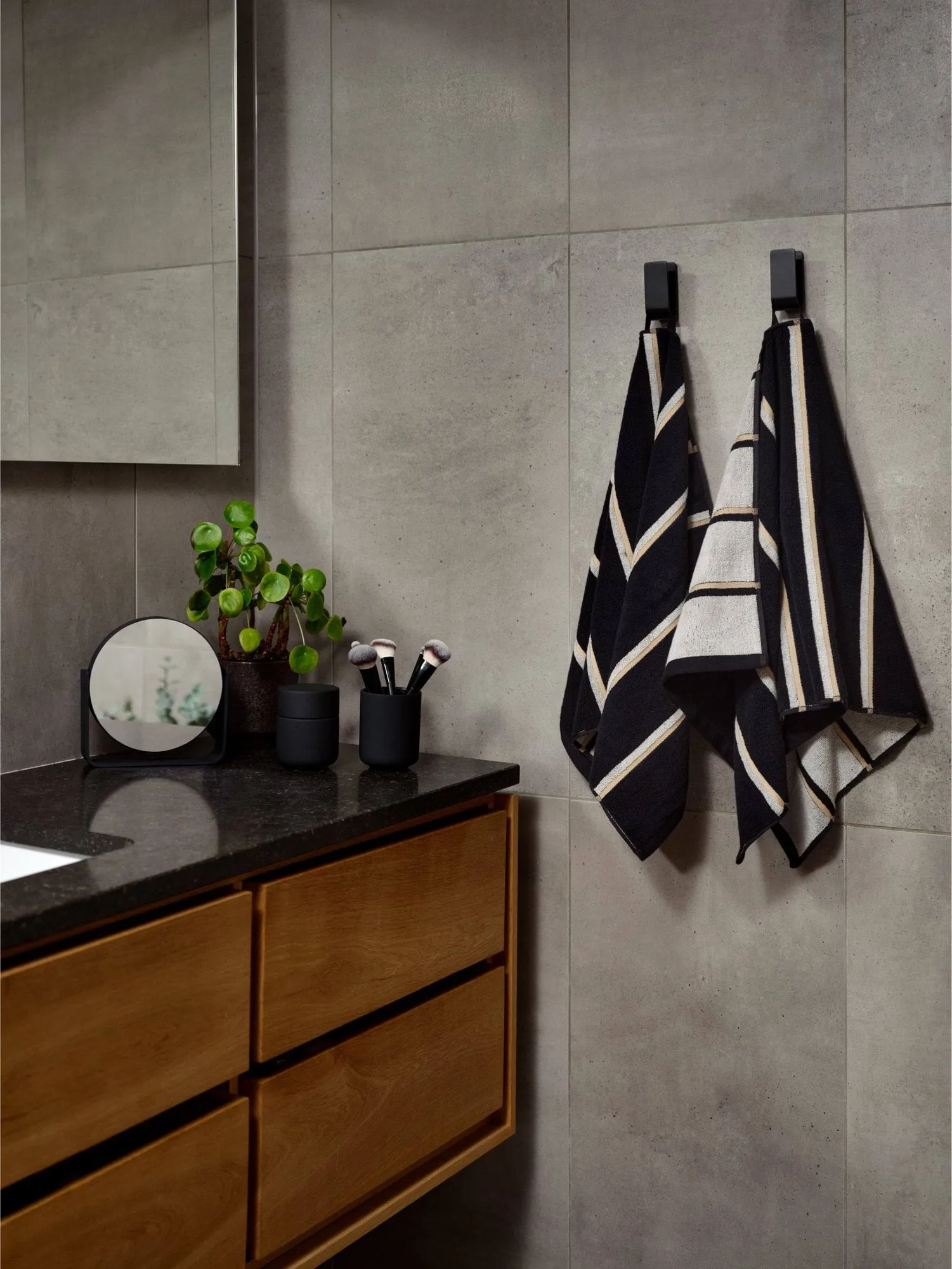 Serviette de sauna, Black-soft grey-camel, 50x100 cm Zone Denmark