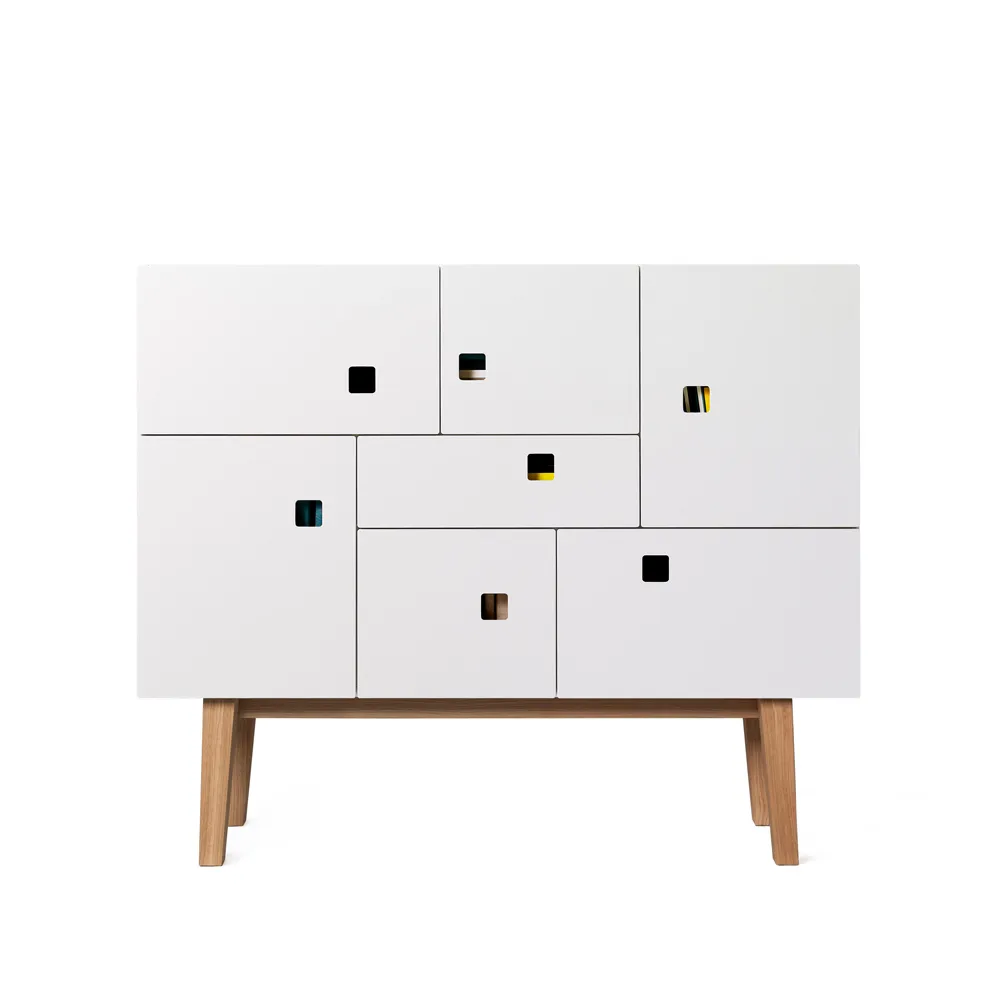 Armoire Peep C1, blanc, retro, structure en chêne Zweed