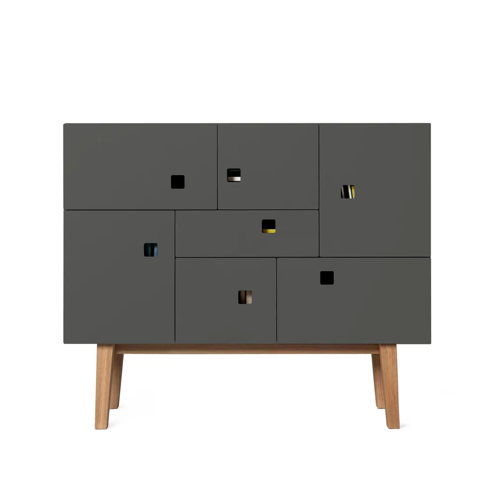 Armoire Peep C1, slate grey, retro, structure en chêne Zweed