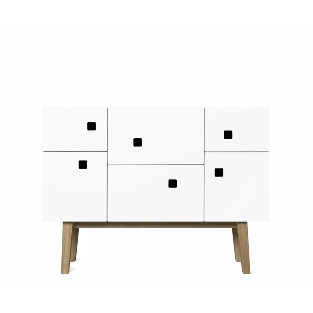 Armoire Peep C2, blanc, retro, pieds en chêne Zweed