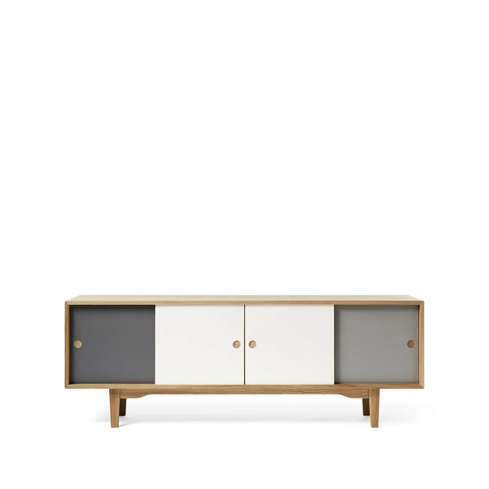 Buffet Moodi 180, gris/blanc, structure en chêne Zweed