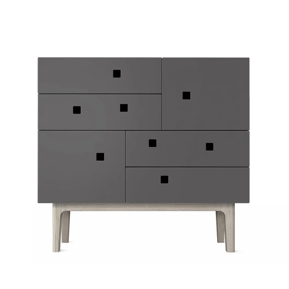 Commode Peep B1, slate grey, chêne pigmenté blanc Zweed