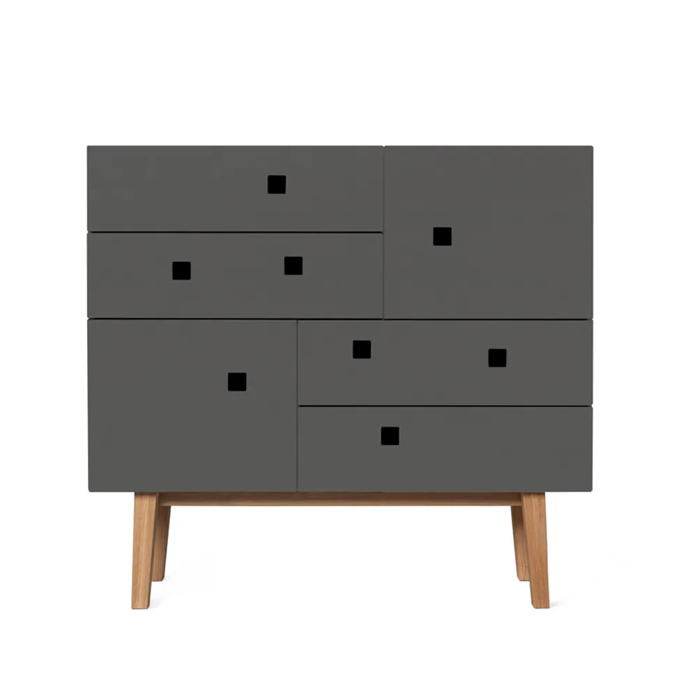 Commode Peep B1, slate grey, retro, structure en chêne Zweed