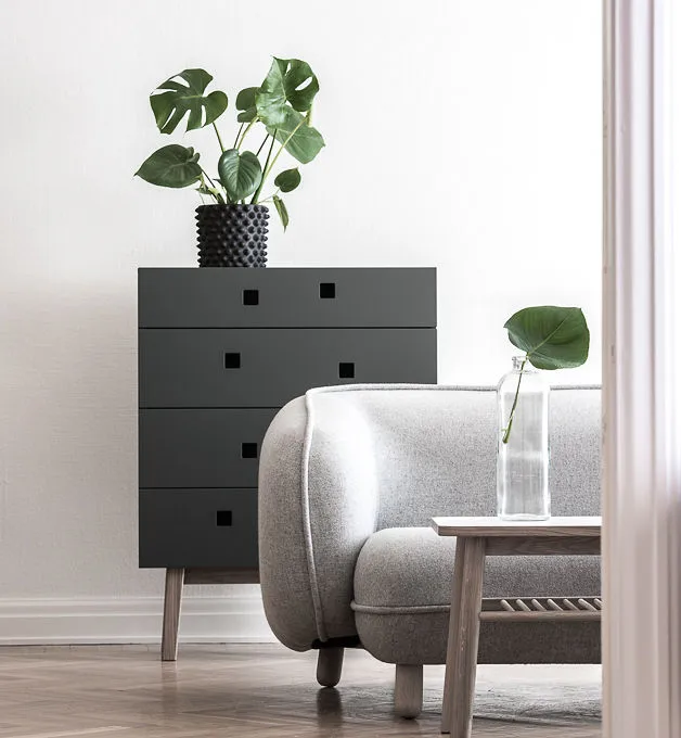 Commode Peep B3, slate grey, chêne pigmenté blanc Zweed