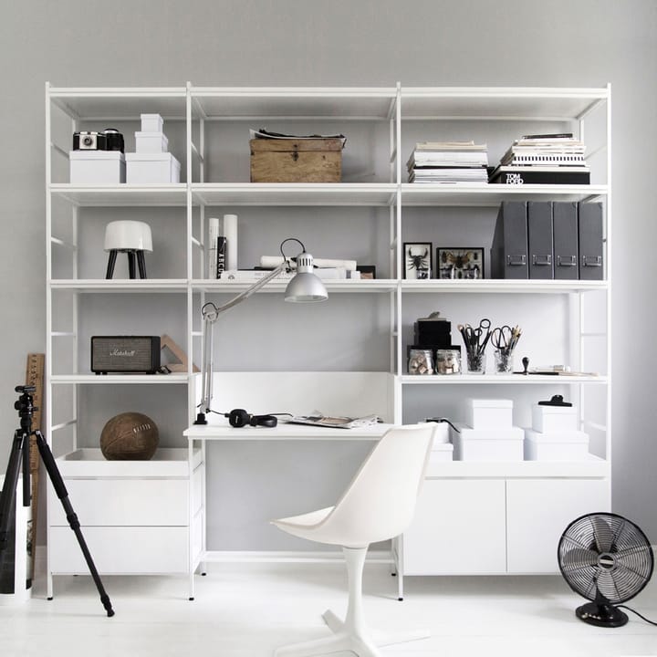 Étagères Molto Hautes, blanc, 3 sections avec plateau de travail Zweed