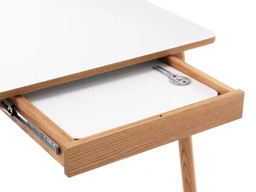 Table à manger avec extension Dino+ - blanc, structure en chêne, 2 rallonges supplémentaires - Zweed