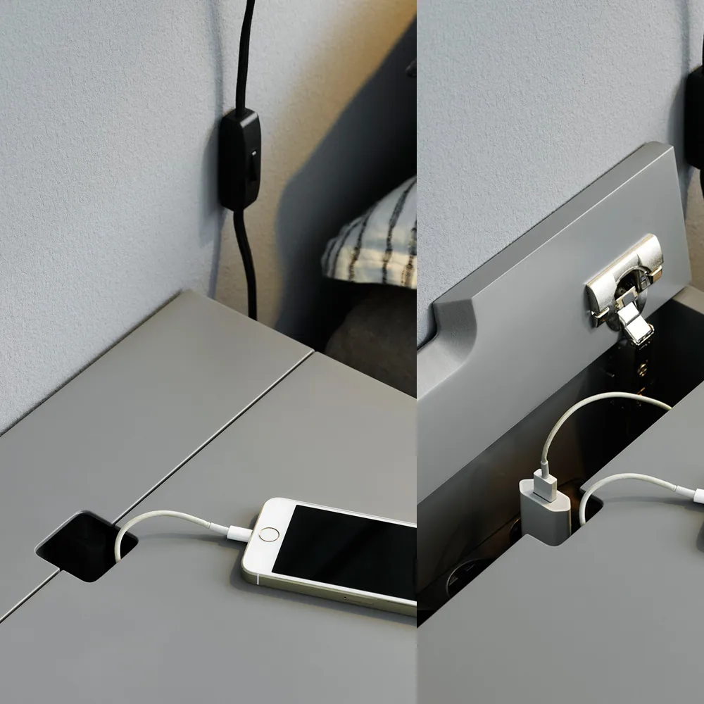 Table de chevet Peep S1, slate grey, retro, structure en chêne Zweed