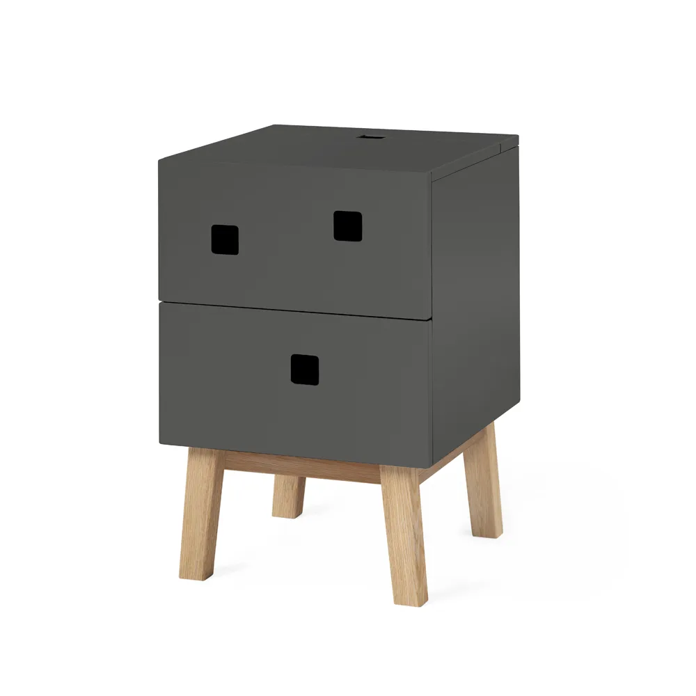 Table de chevet Peep S1, slate grey, retro, structure en chêne Zweed