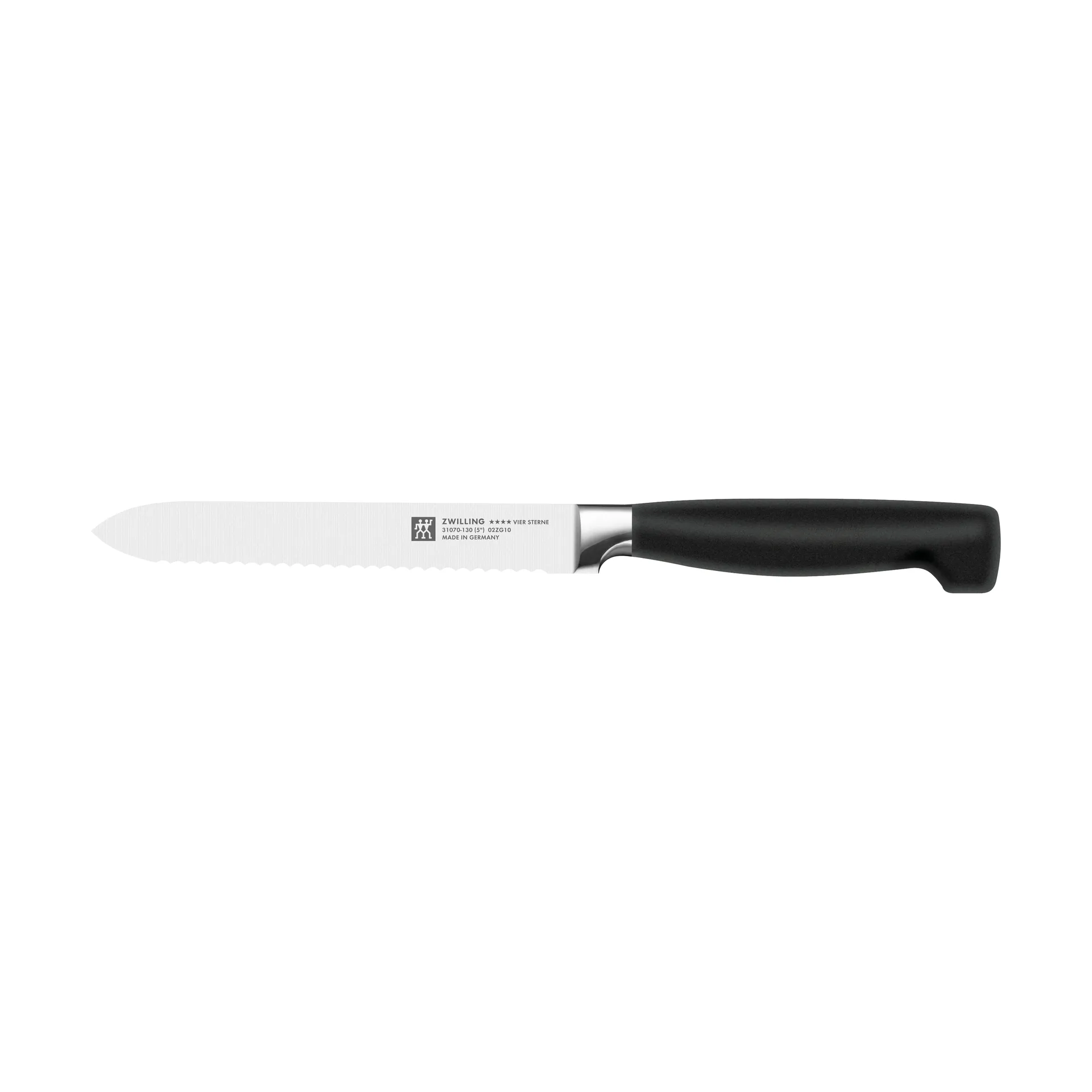 Couteau tout usage dentelé Zwilling Four Star 13 cm, Noir-acier inoxydable Zwilling