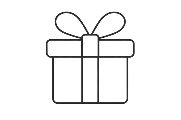 Contour d'une boîte cadeau avec un ruban et un nœud sur le dessus.