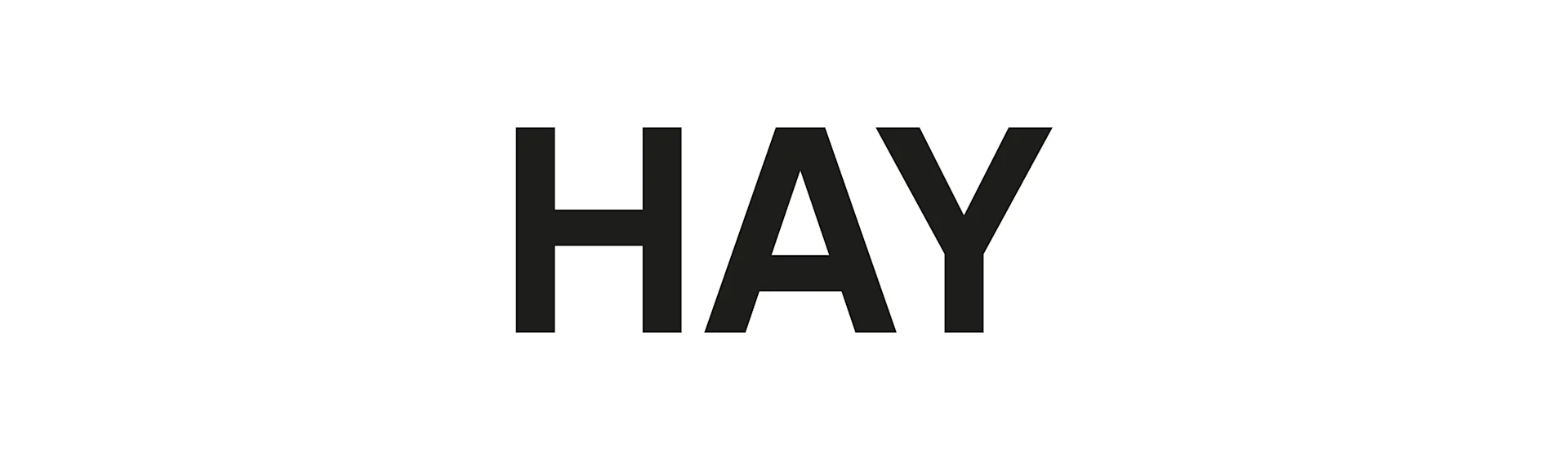 Mot noir "HAY" en police grasse sans empattement sur fond blanc.