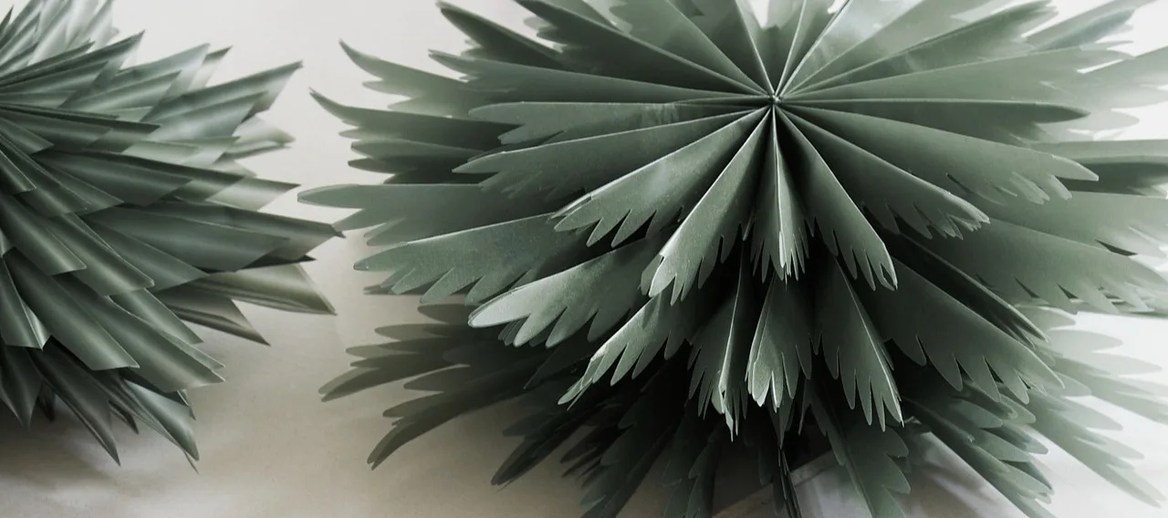 Deux lanternes en papier rouge en forme d'étoile de Watt & Veke suspendues dans un salon. 