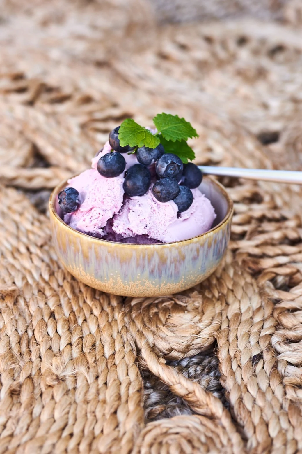 Une gelato maison pour l'été - ici servie dans un bol rustique.