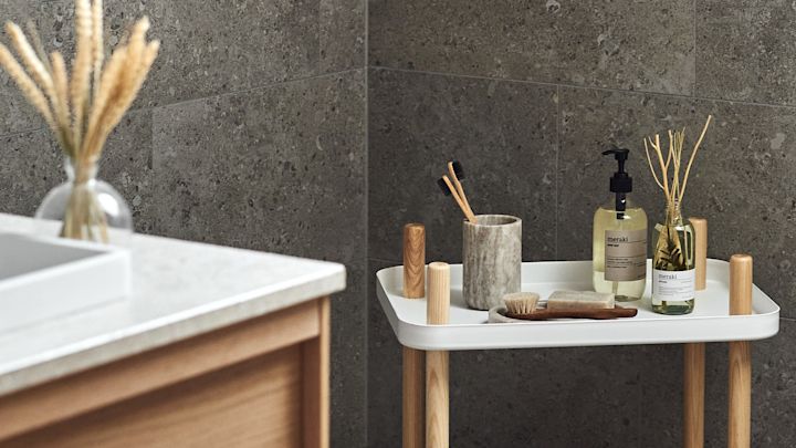 Étagère de salle de bain nordique, panier de douche, porte