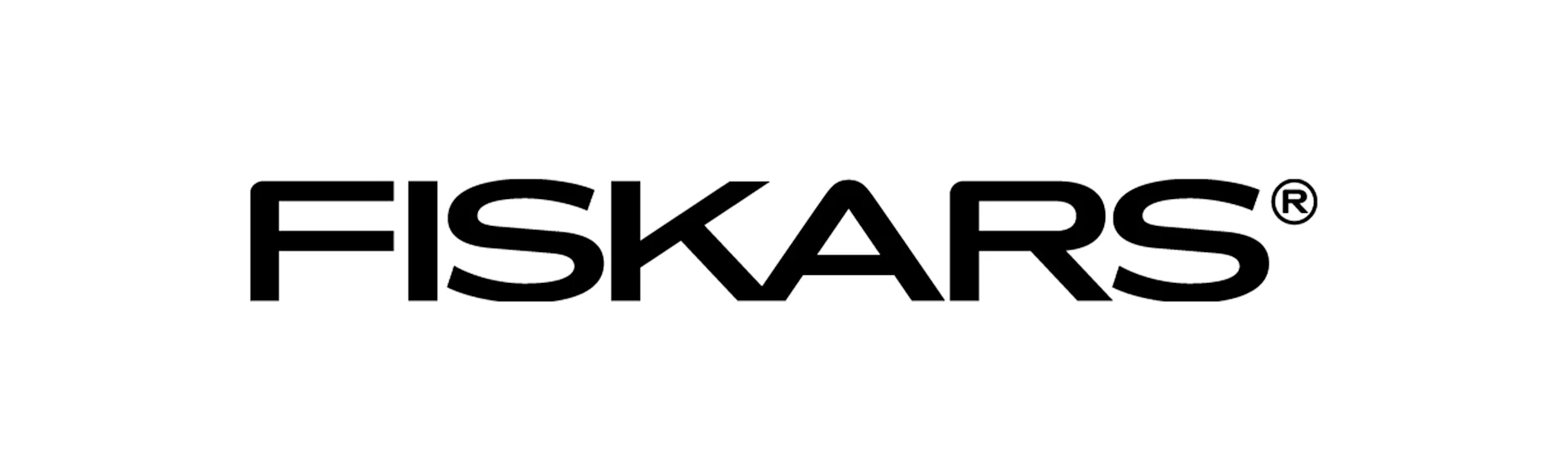 Logo Fiskars, un mot-symbole stylisé noir avec un symbole de marque déposée.