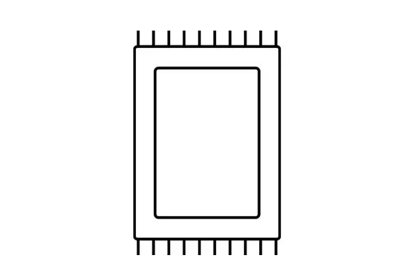 Contour d'un tapis rectangulaire avec des franges en haut et en bas.