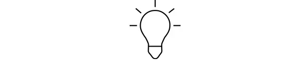 Contour d'une ampoule avec des lignes rayonnantes, symbolisant une idée ou l'illumination.
