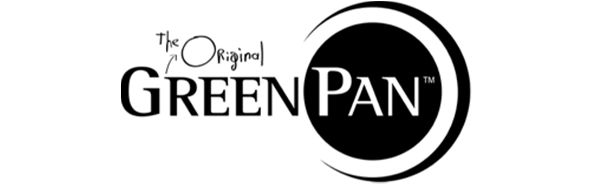 Logo GreenPan avec 'The Original' en style manuscrit au-dessus de 'GreenPan', partiellement dans un cercle noir.